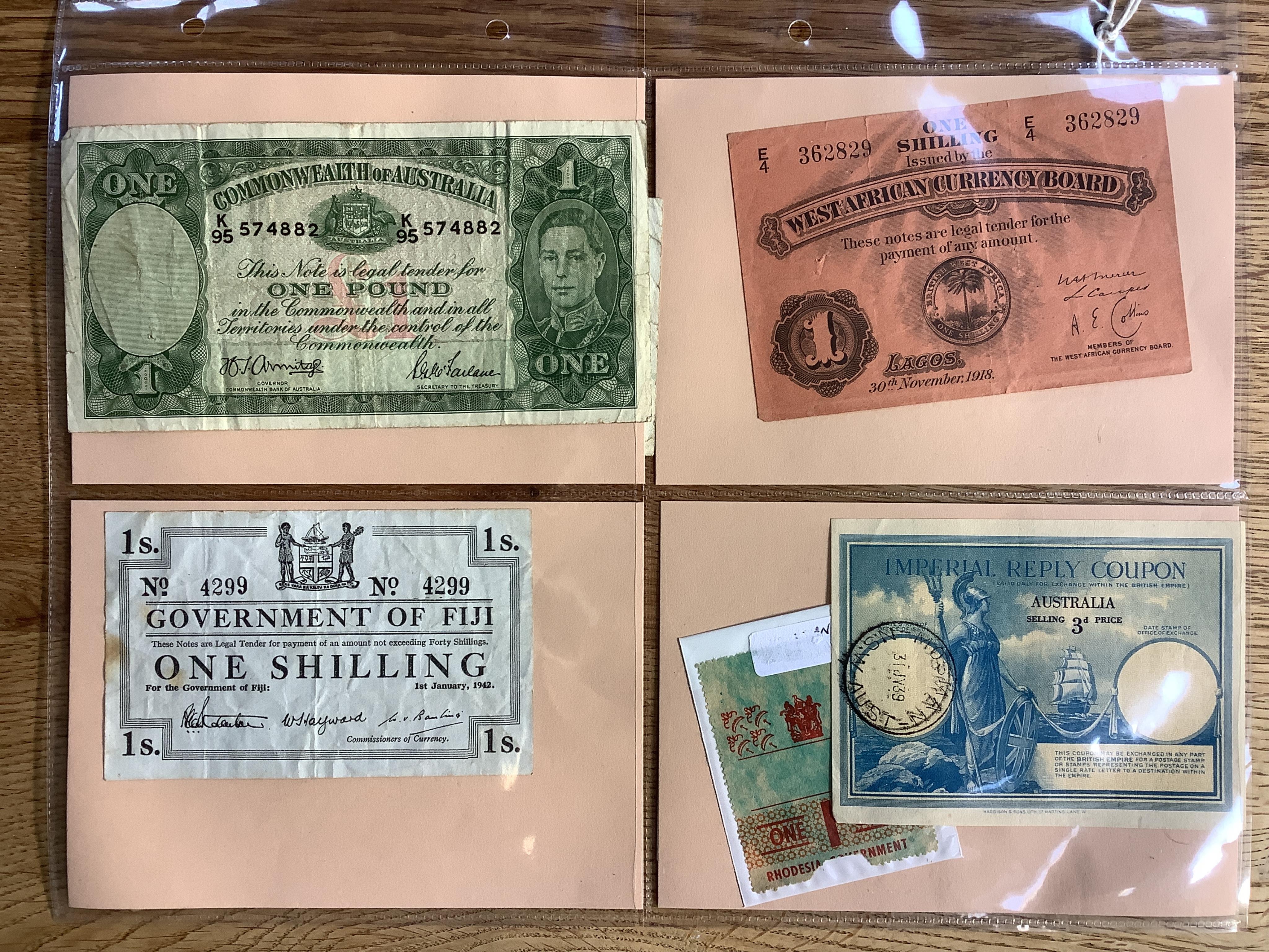 A collection of assorted British Colonial banknotes and currency notes